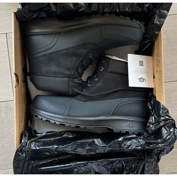 New Ugg Emmett Duck Boot Men Black Leather Winter Boots Insulated Waterproof 12 - Picture 8 of 9